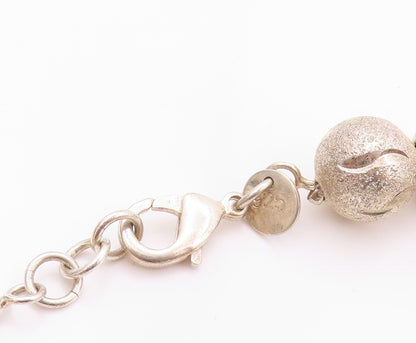 925 Sterling Silver Vintage Necklace Modernist Glittery Carved Spheres  NE4544