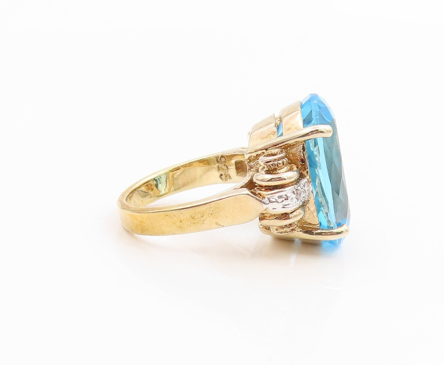 925 Sterling Silver Vintage Ring Gold Plated Real Diamonds Topaz  Sz 5  RG35577