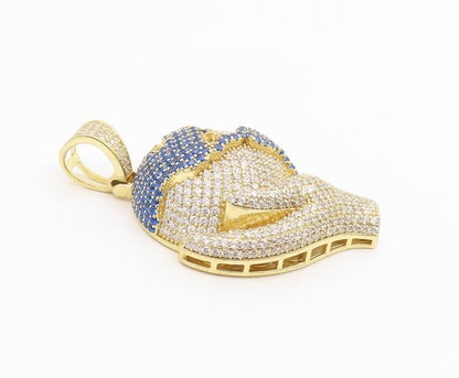 925 Sterling Silver Vintage Pendant Gold Plated CZ Hand Holding Globe  PT26218