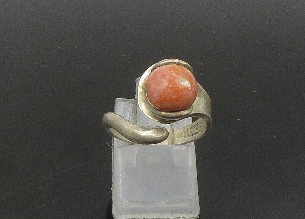 DESIGNER 925 Sterling Silver Vintage Rhodochrosite Bead Bypass Ring Sz 6 RG23112