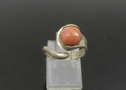 DESIGNER 925 Sterling Silver Vintage Rhodochrosite Bead Bypass Ring Sz 6 RG23112