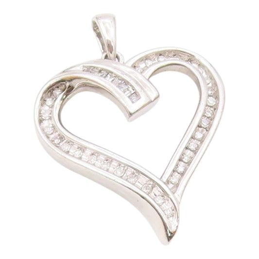 925 Sterling Silver  Vintage Genuine Diamonds Open Love Heart Pendant  PT7523