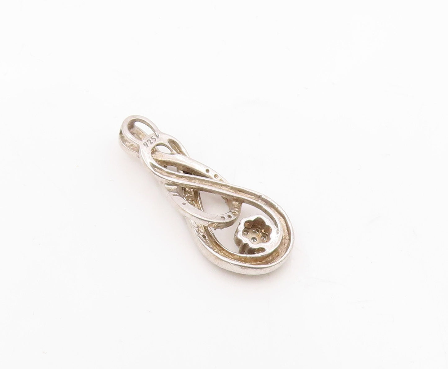925 Sterling Silver  Vintage Genuine Diamonds Infinity Swirl Pendant  PT19747