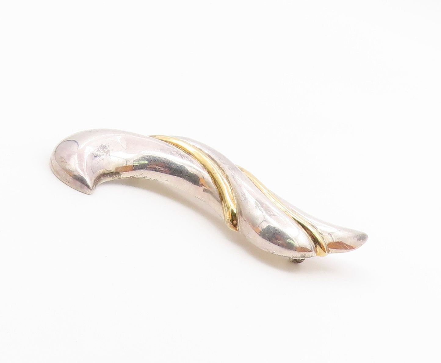 925 Sterling Silver  Vintage Shiny Two Tone Hollow Swirl Brooch Pin  BP5537