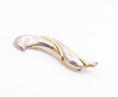 925 Sterling Silver  Vintage Shiny Two Tone Hollow Swirl Brooch Pin  BP5537