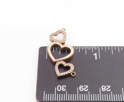 925 Silver & 18K GOLD Vintage Topaz Shiny Open Love Hearts Pendant  PT15956
