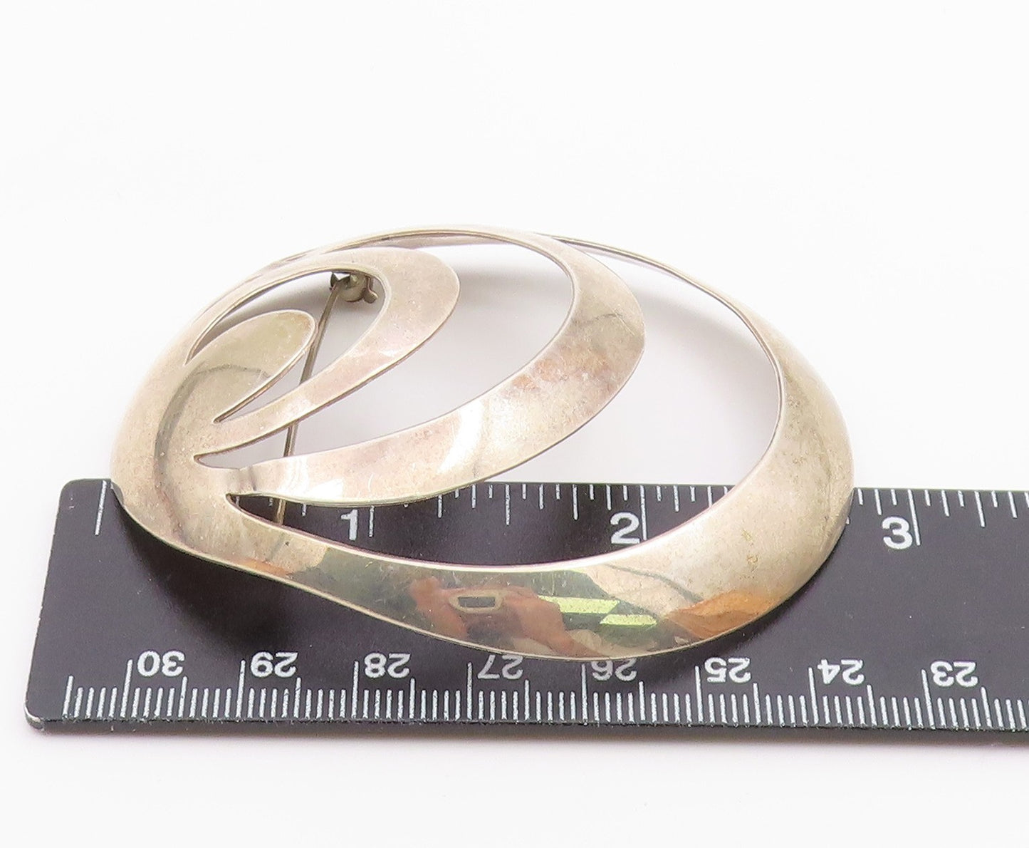 SANDRA BAKER 925 Sterling Silver  Vintage Modernist Dome Brooch Pin  BP7969