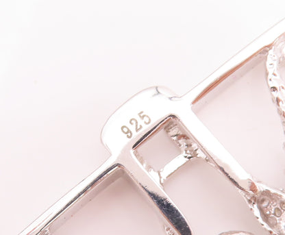 925 Sterling Silver Vintage Bracelet Carved CZ Inlay Interlocked Rings  BT10502