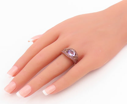 925 Sterling Silver Vintage Ring Gold Plated Amethyst Scroll Band  Sz 8  RG34813