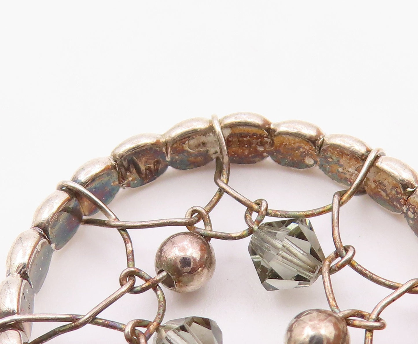 925 Sterling Silver  Vintage Wire Twist Beaded Detail Round Pendant  PT17339