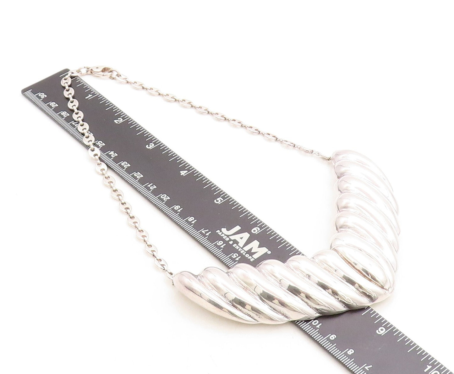 ISRAEL 925 Silver  Vintage Shiny Hollow Fluted V Shape Chain Necklace  NE1751