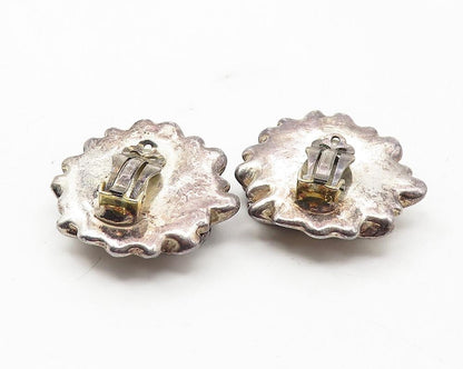 925 Sterling Silver  Vintage Sculpted Flower Motif Non Pierce Earrings  EG5871
