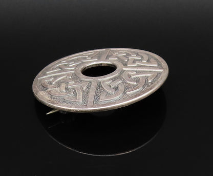 SCOTLAND 925 Sterling Silver Vintage Open Center Celtic Knot Brooch Pin BP9931