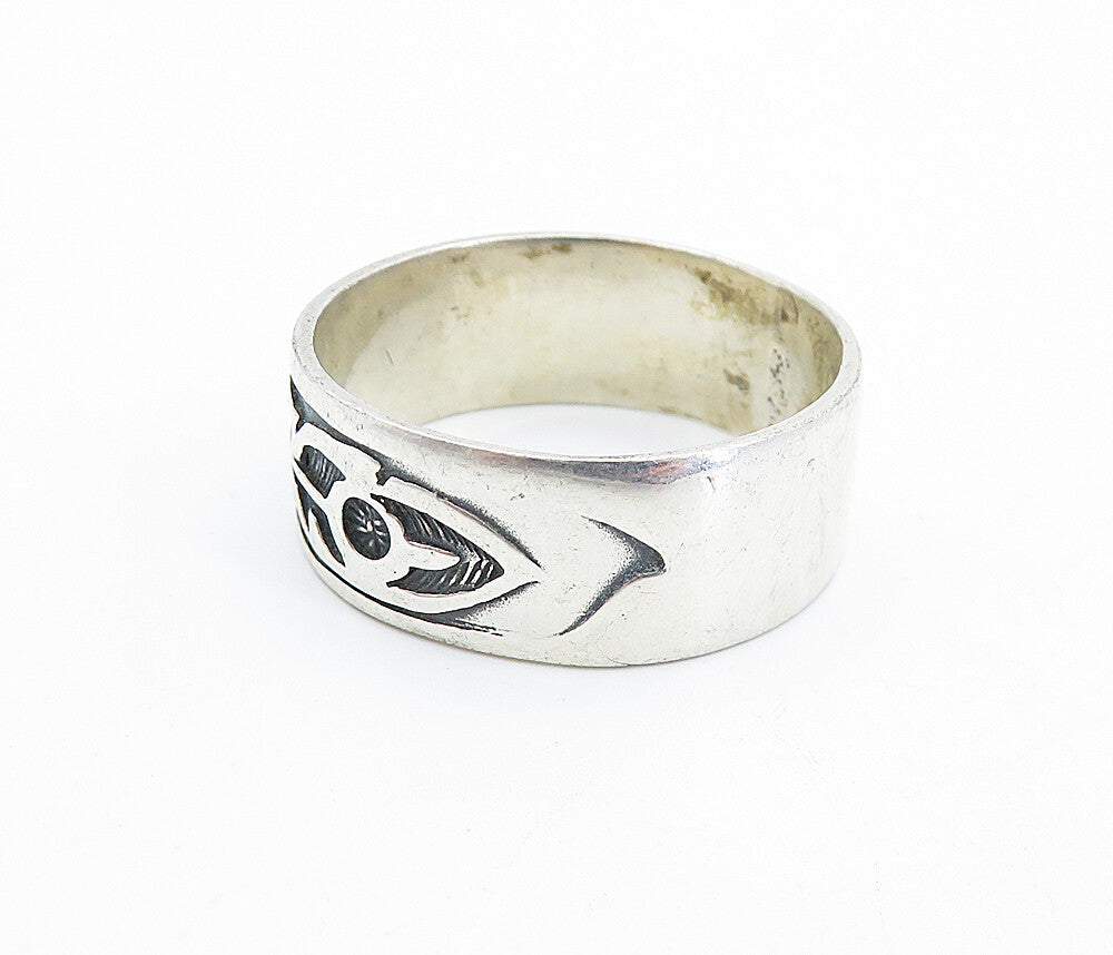 925 Silver Vintage Oxidized Feather Band Ring Sz 13.5 RG7414