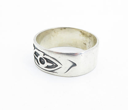 925 Silver Vintage Oxidized Feather Band Ring Sz 13.5 RG7414