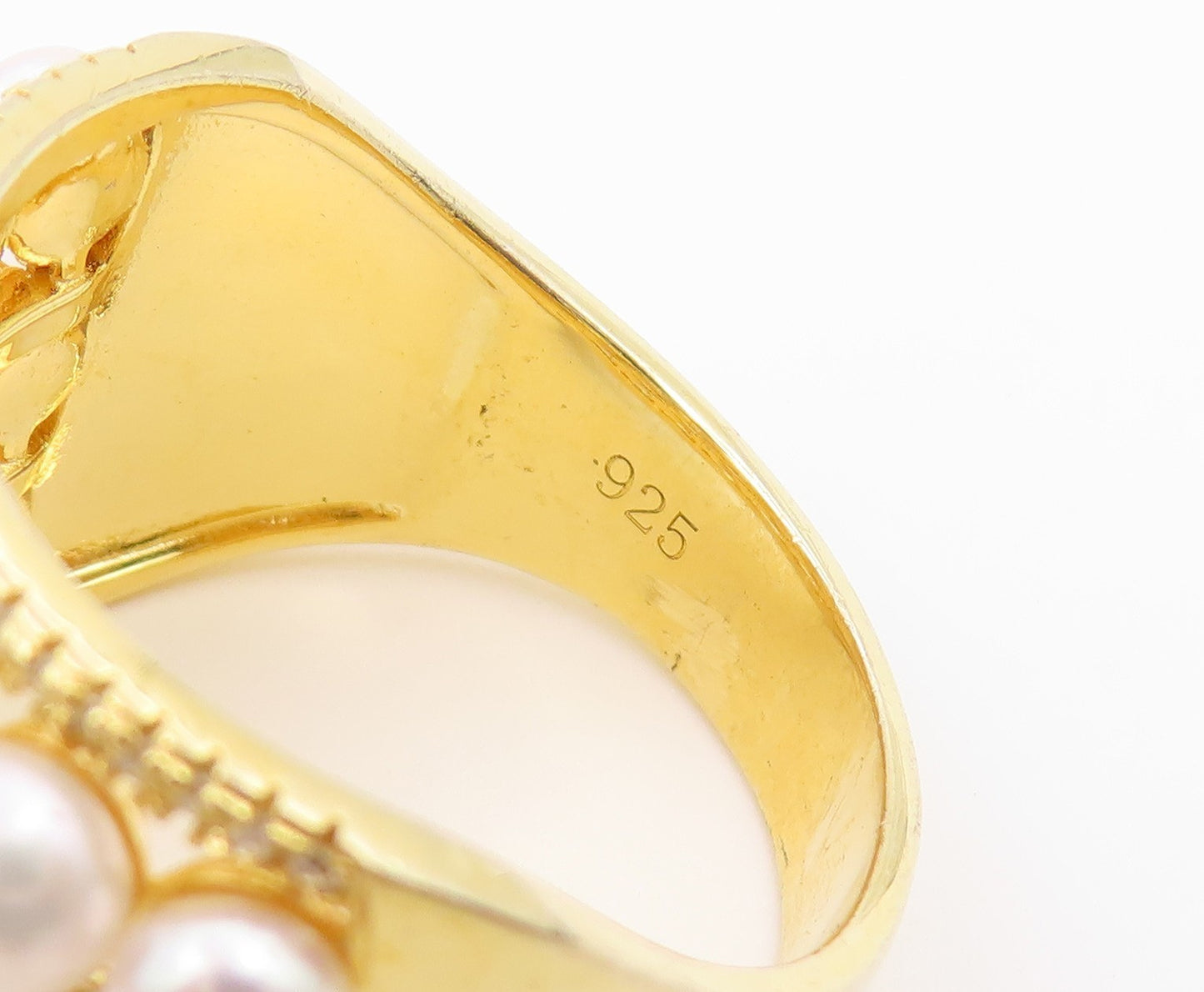 925 Sterling Silver Vintage Ring Gold Plated Multi Row Pearl Band Sz 10 RG36783