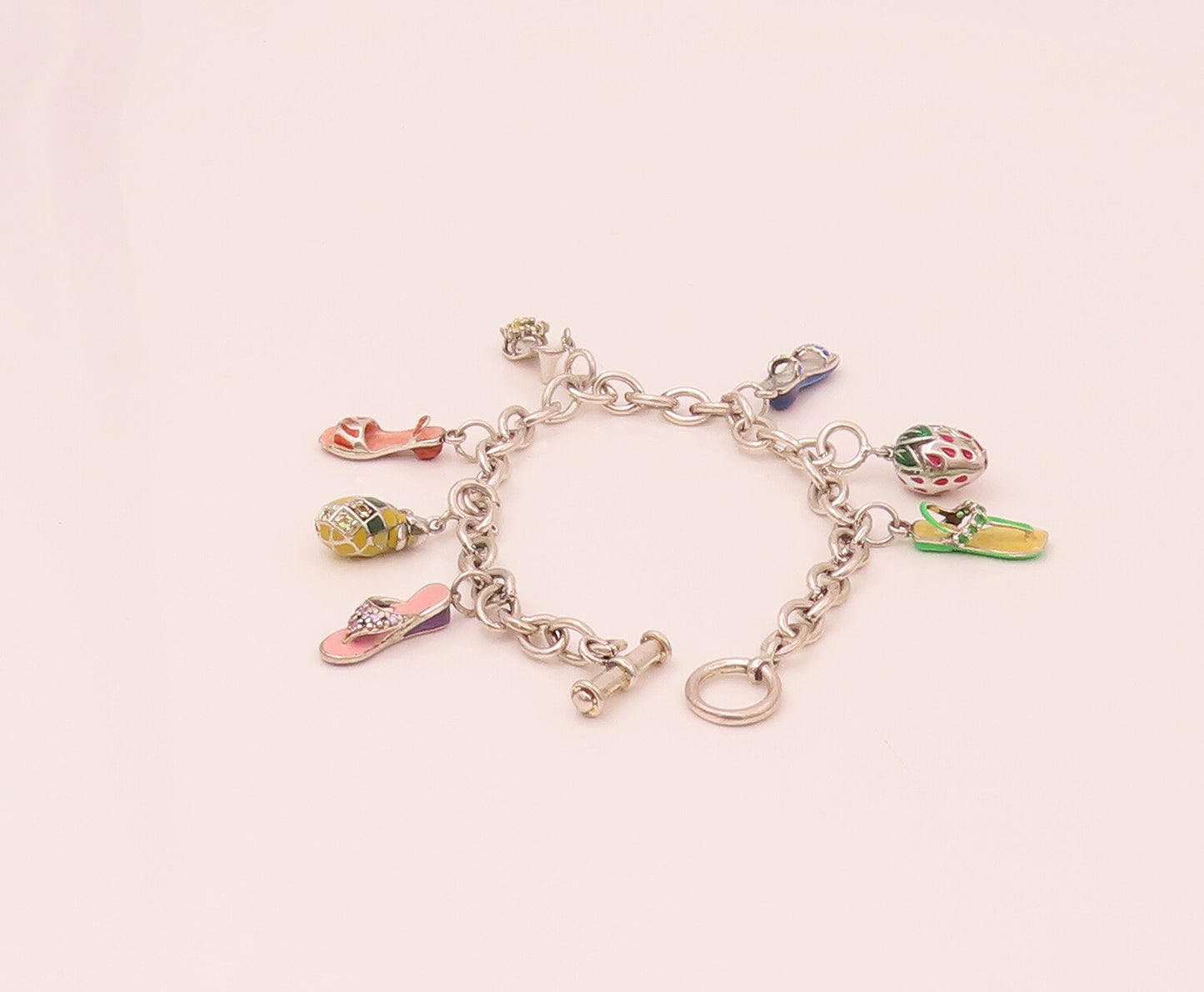 925 Silver  Vintage Dangling Cinderella Shoes Chain Charm Bracelet  BT9816