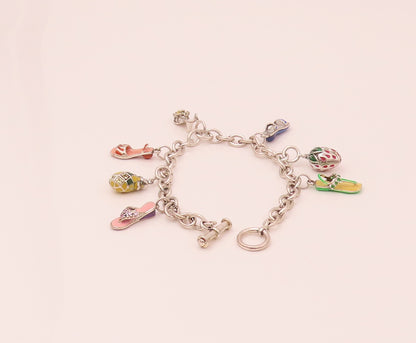925 Silver  Vintage Dangling Cinderella Shoes Chain Charm Bracelet  BT9816