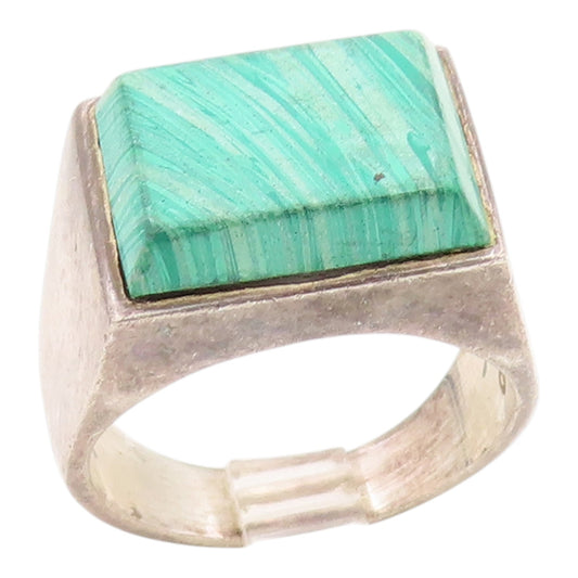 925 Sterling Silver Vintage Ring MEXICO Green Gemstone Signet  Sz 10.5  RG35782