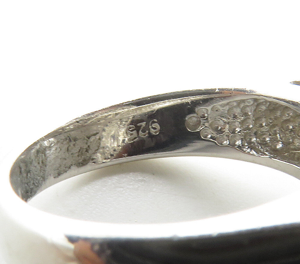 925 Sterling Silver  Topaz & Black Hematite Heart Cocktail Ring Sz 6.5 RG15489