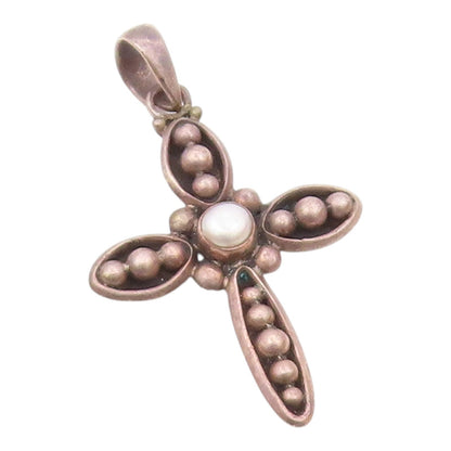 SILPADA 925 Sterling Silver  Vintage Pearl Religious Cross Pendant  PT16076