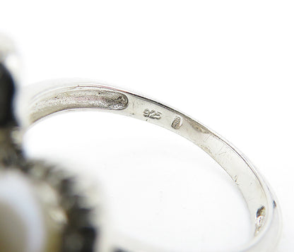 925 Sterling Silver  Freshwater Pearls Style Floral Cocktail Ring Sz 8  RG4114