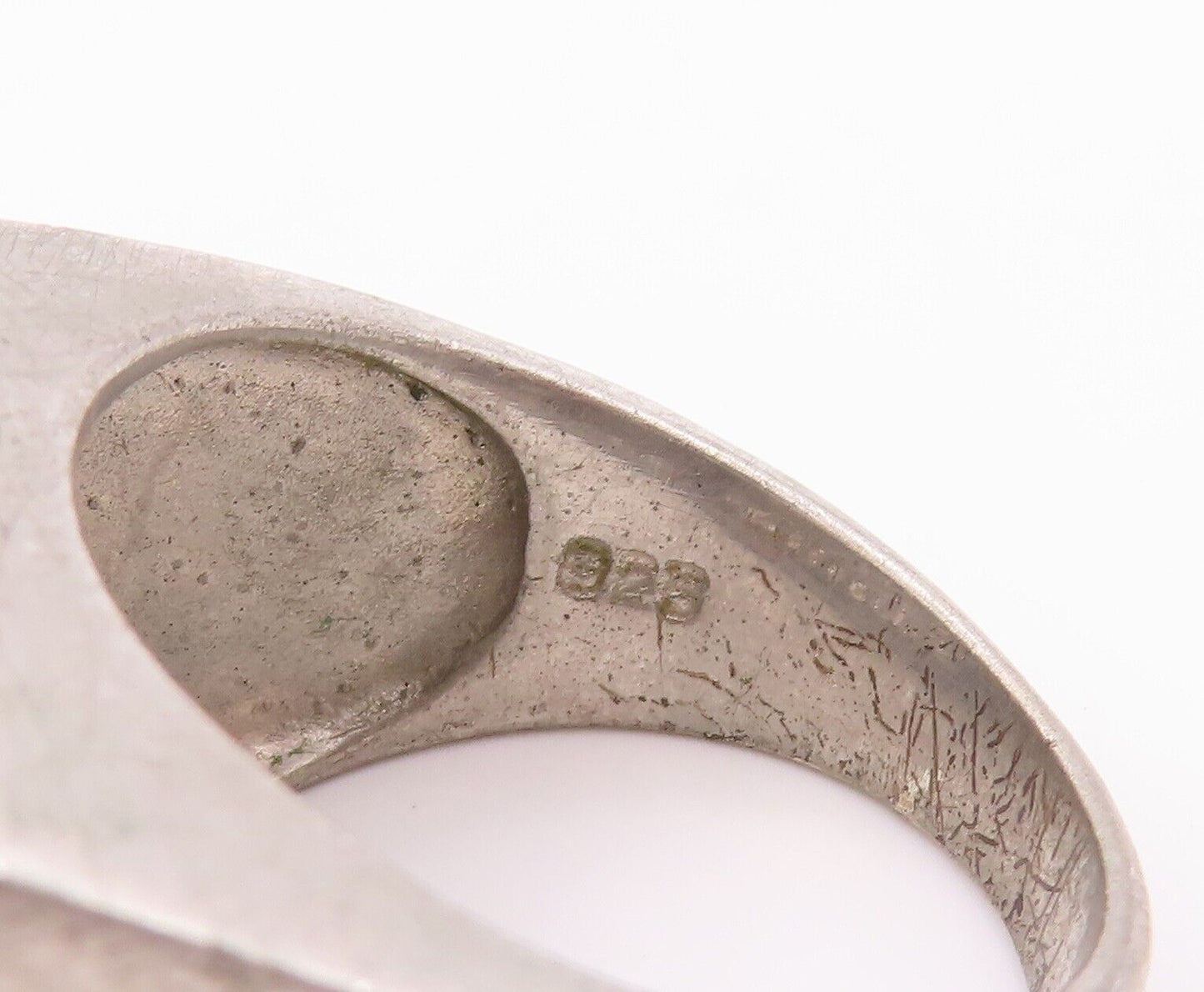 925 Sterling Silver Vintage Ring Solid Carved Brutalist Inlay CZ  Sz 9  RG28328