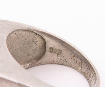 925 Sterling Silver Vintage Ring Solid Carved Brutalist Inlay CZ  Sz 9  RG28328