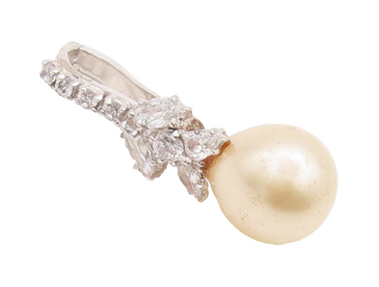925 Sterling Silver Vintage Pendant Beaded CZ Drop Band Large Pearl  PT22568