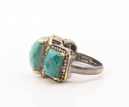 925 Sterling Silver Vintage Ring Diamonds & Rectangle Gemstone  Sz 6.5  RG30919