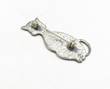 925 Sterling Silver  Vintage Dark Tone Sitting Cat Motif Brooch Pin  BP3449