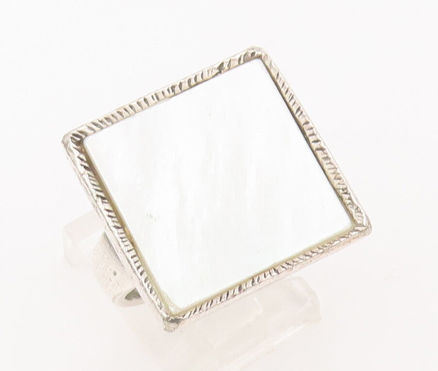 925 Sterling Silver Vintage Ring Large Square Mother Of Pearls  Sz 7  RG28115