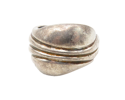 925 Sterling Silver  Vintage Dark Tone Fluted Design Band Ring Sz 7  RG11269