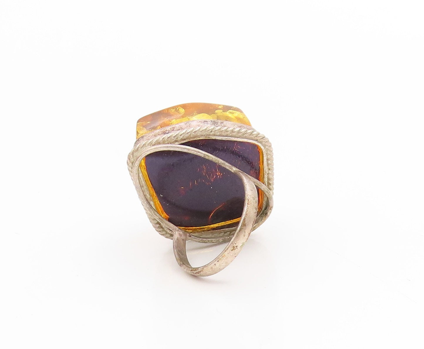 925 Sterling Silver Vintage Ring Baltic Honey Amber Cabochon Band  Sz 7  RG34426