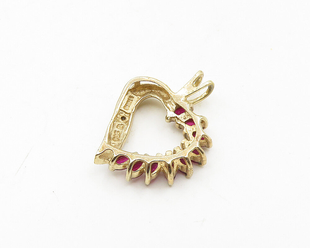 925 Sterling Silver  Vintage Ruby Two Tone Open Love Heart Pendant  PT14803