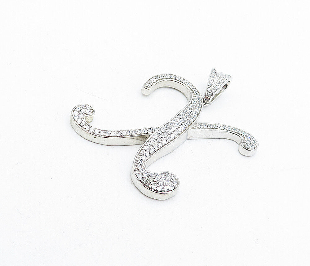 925 Sterling Silver  Cubic Zirconia Encrusted X Initial Drop Pendant  PT3586