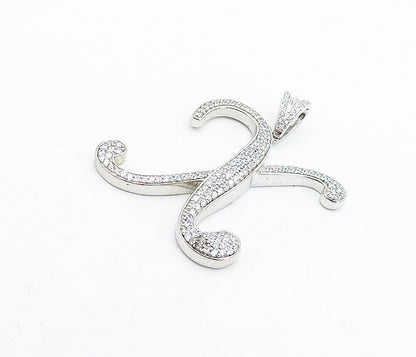 925 Sterling Silver  Cubic Zirconia Encrusted X Initial Drop Pendant  PT3586