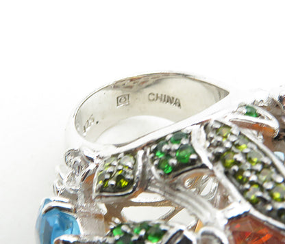 925 Sterling Silver   Citrine Cubic Zirconia & Topaz Cocktail Ring Sz 7 RG9180