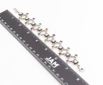 925 Sterling Silver Vintage Bracelet NICKY BUTLER Multi Gemstone Link  BT12231