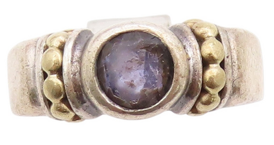 18K Gold & 925 Sterling Silver Vintage Ring LAGOS CAVIAR Amethyst Sz 3.5 RG33560