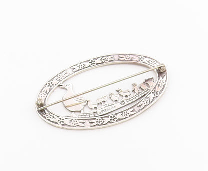 MIA 925 Sterling Silver  Vintage Mom & Baby Ducks Floral Brooch Pin  BP6755