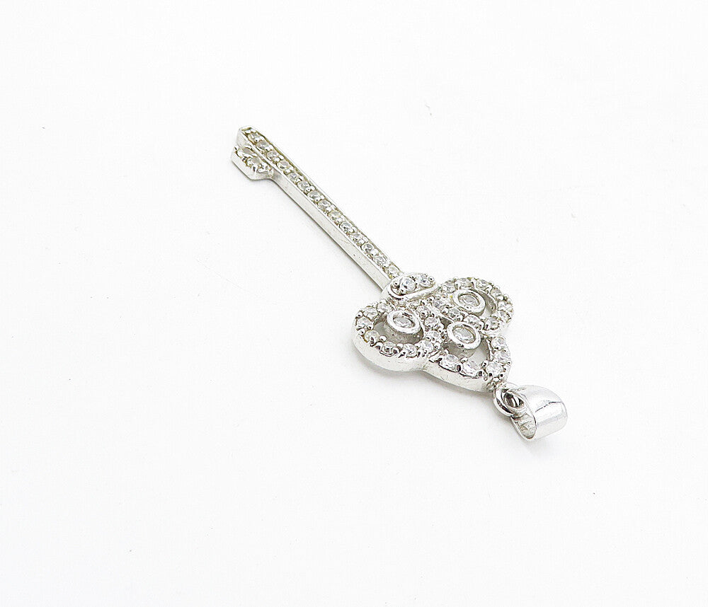 925 Sterling Silver  Sparkling White Topaz Key Motif Drop Pendant  PT6345