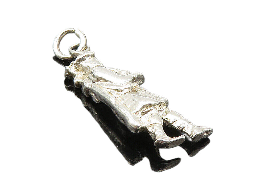 925 Sterling Silver  Vintage Petite Shiny Bagpipe Player Drop Pendant  PT6842