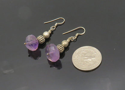 925 Sterling Silver  Vintage Faceted Amethyst Beaded Dangle Earrings  EG10013