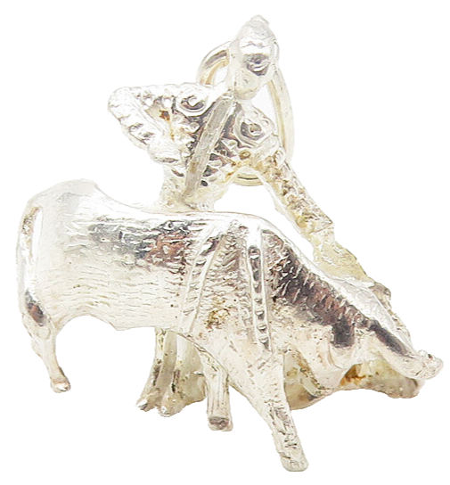925 Sterling Silver  Vintage Shiny Petite Bull & Rider Drop Pendant  PT8799
