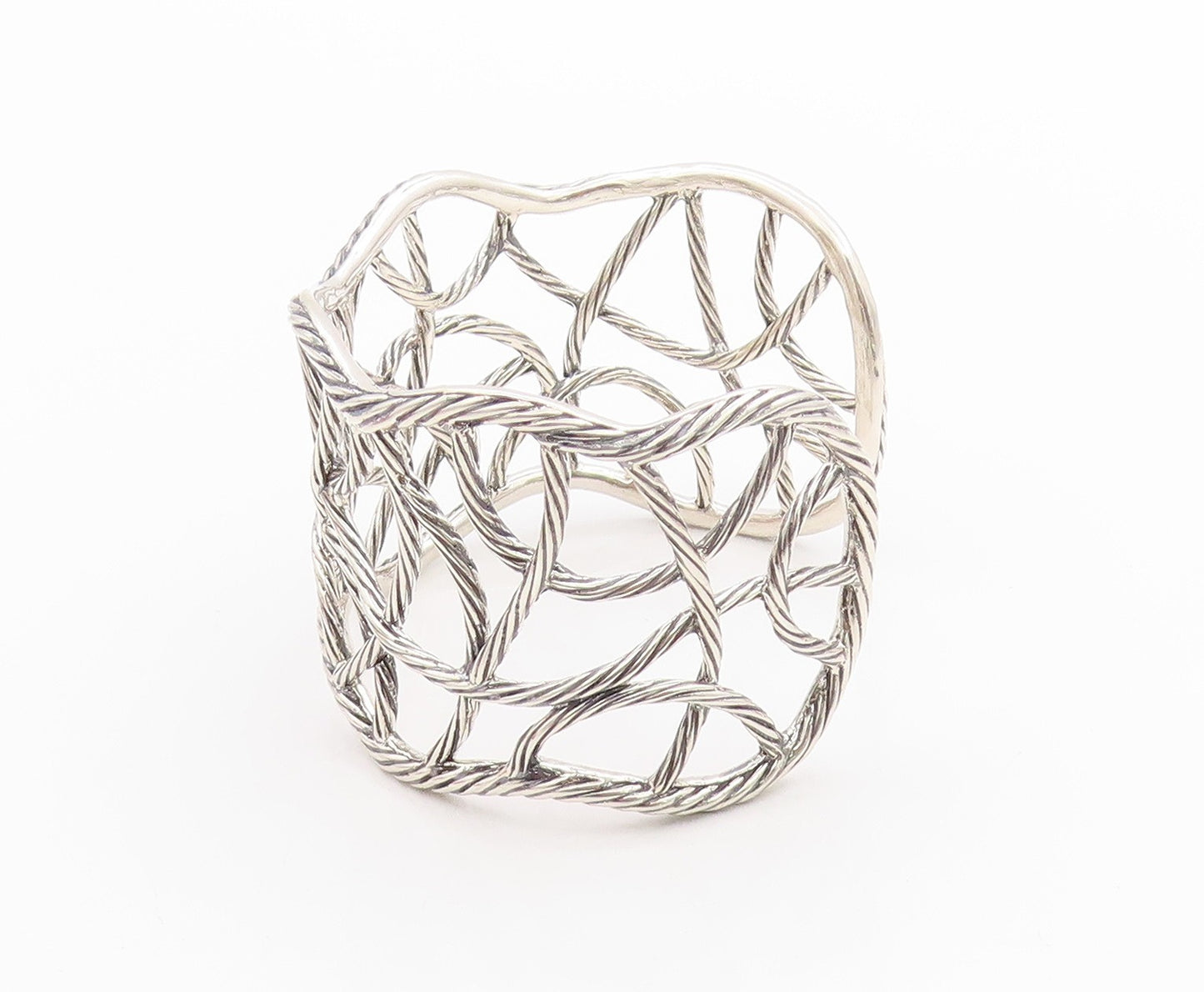 925 Sterling Silver Vintage Bracelet Cutout Twisted Ropes Woven Cuff  BT11358