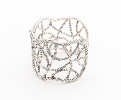 925 Sterling Silver Vintage Bracelet Cutout Twisted Ropes Woven Cuff  BT11358