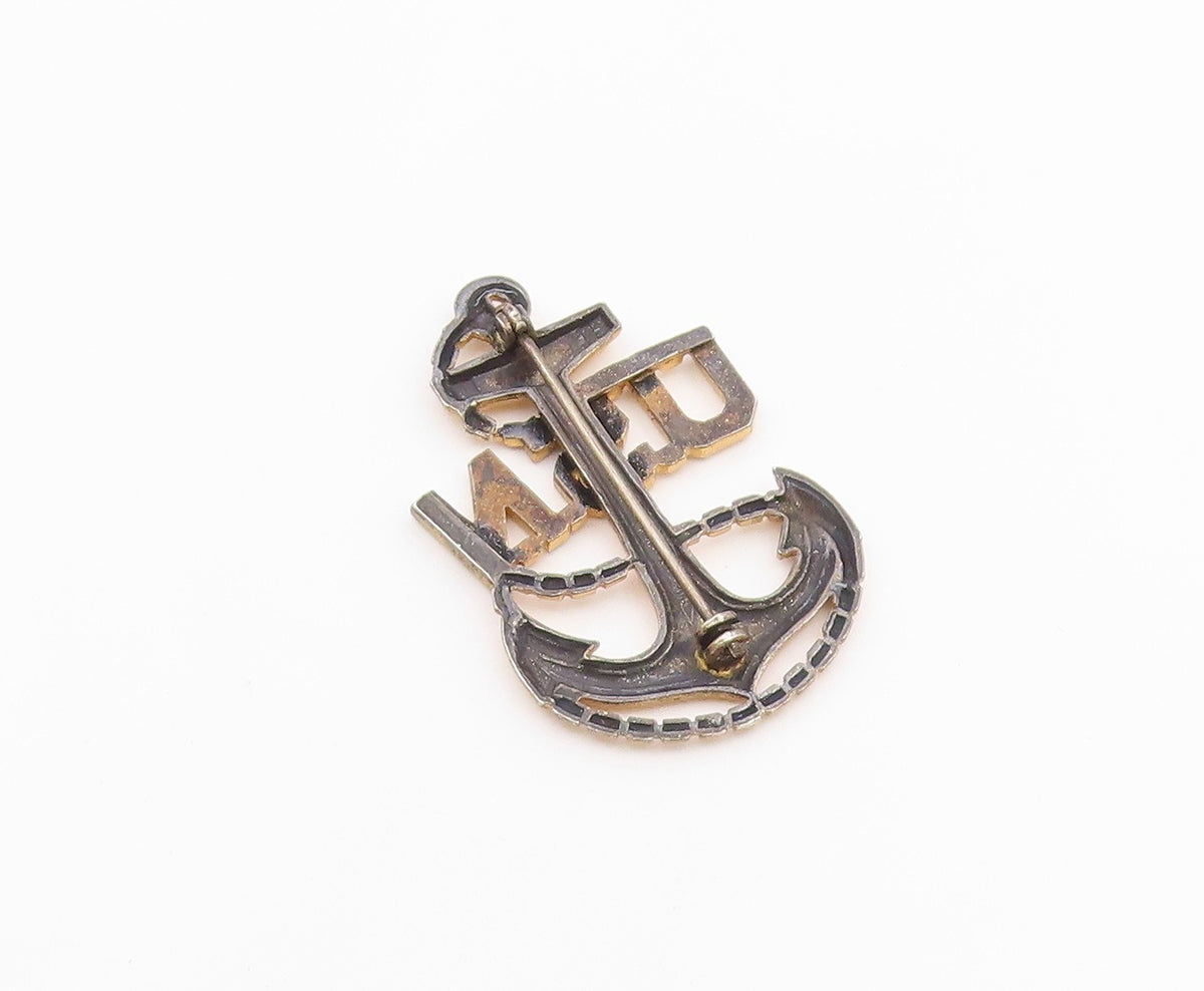 925 Sterling Silver  Vintage Ship Anchor US Navy Two Tone Brooch Pin  BP7433