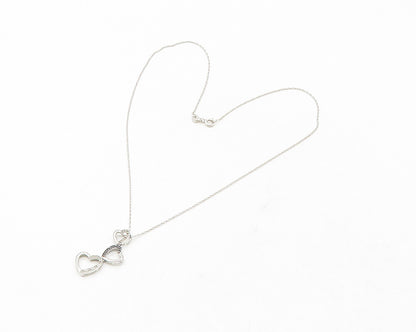925 Silver  Genuine Black & White Diamonds Love Hearts Chain Necklace  NE2059