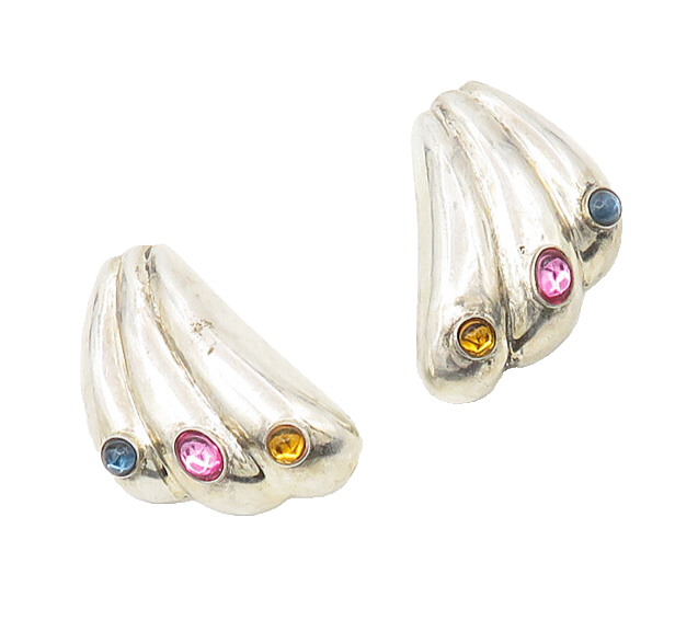 925 Sterling Silver  Vintage Topaz & Citrine Fluted Drop Earrings  EG9061